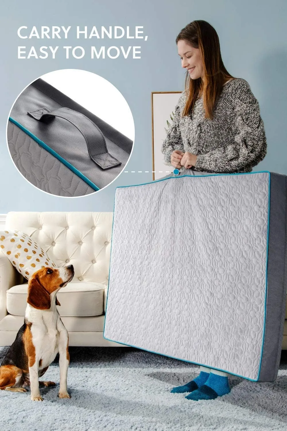 Bedsure Orthopedic Dog Bed for Large Dogs - Memory Foam Pet Mat, 2-Layer Thick Pet Mattress with Removable Washable Cover and Waterproof Lining (36x27x3.5 Inches), Grey