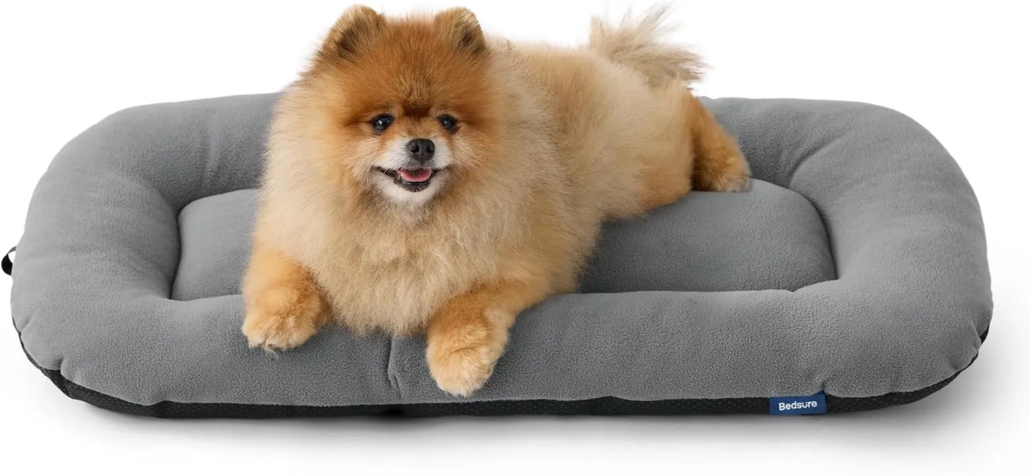 Bedsure Washable Dog Crate Pad for Small Dogs, Flat Puppy Kennel Dog Bed for Crate, Ultra Soft Fleece Pet Sleeping Mat with Non-Slip Bottom, Light Grey 23"x17"