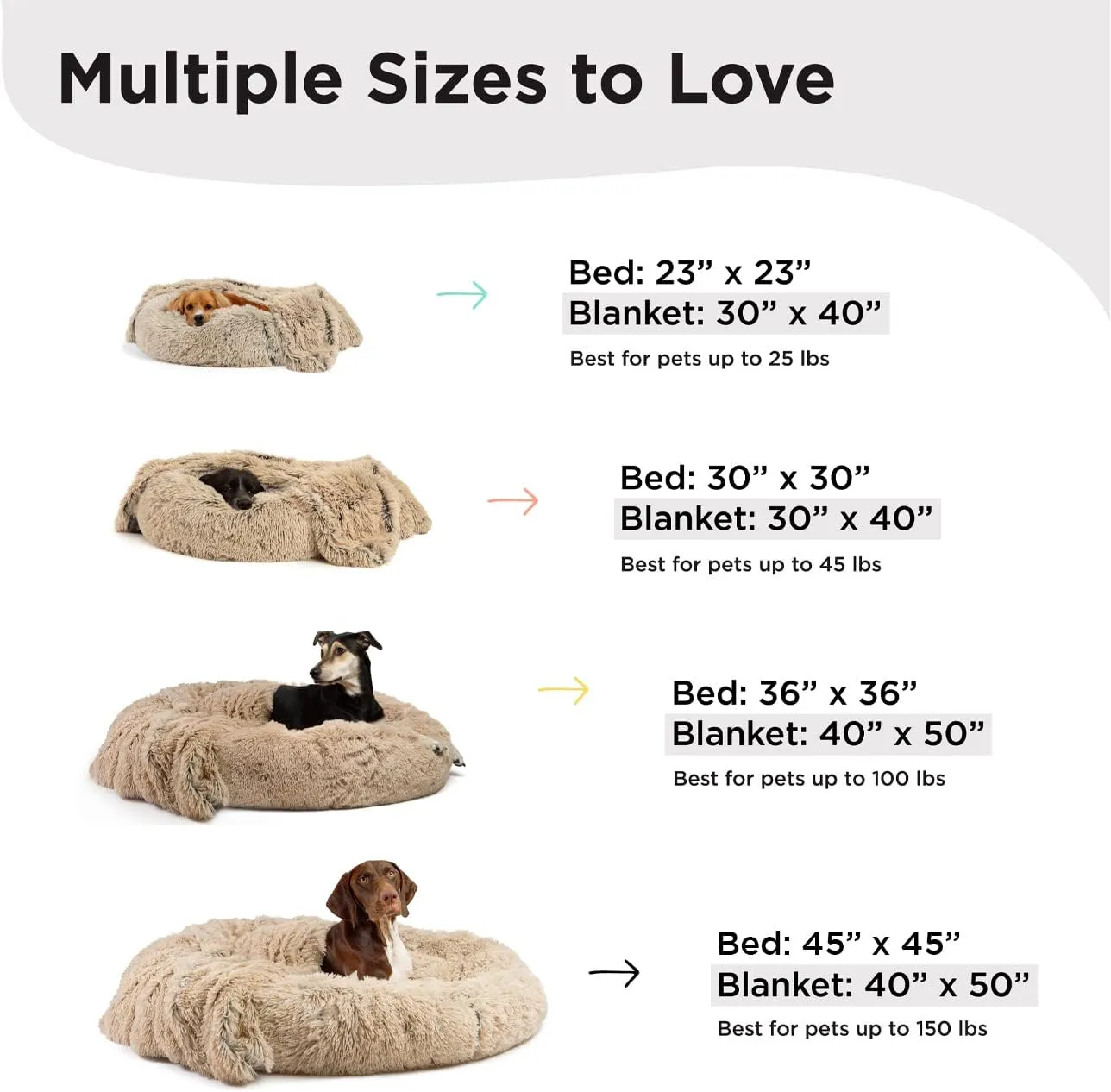 Best Friends by Sheri Bundle Set The Original Calming Shag Donut Cuddler Cat and Dog Bed   Pet Throw Blanket, Taupe, Large, 36x36