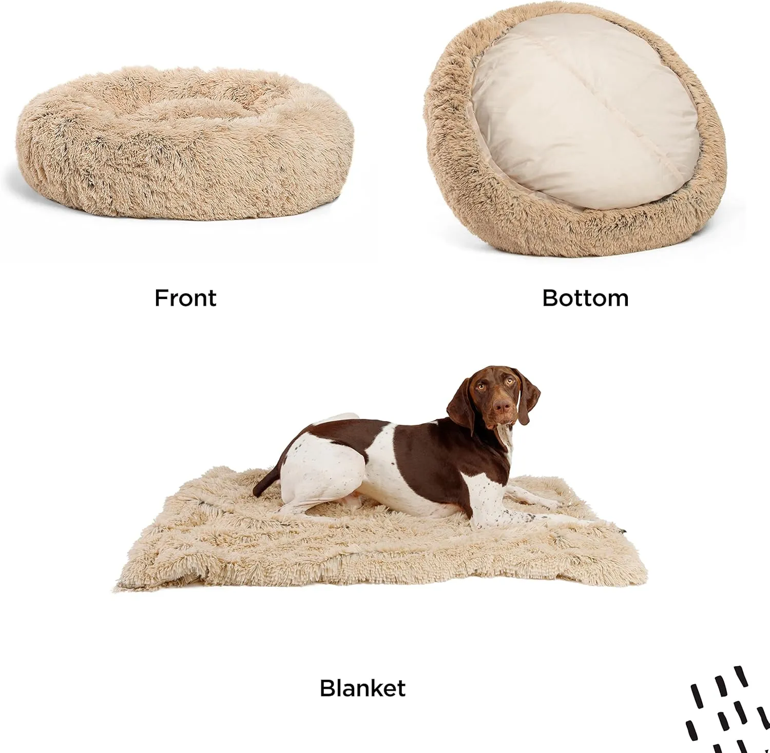 Best Friends by Sheri Bundle Set The Original Calming Shag Donut Cuddler Cat and Dog Bed   Pet Throw Blanket, Taupe, Large, 36x36