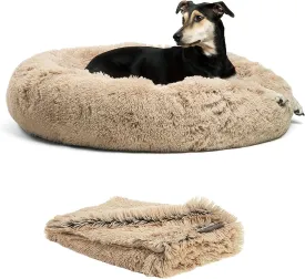 Best Friends by Sheri Bundle Set The Original Calming Shag Donut Cuddler Cat and Dog Bed   Pet Throw Blanket, Taupe, Large, 36x36
