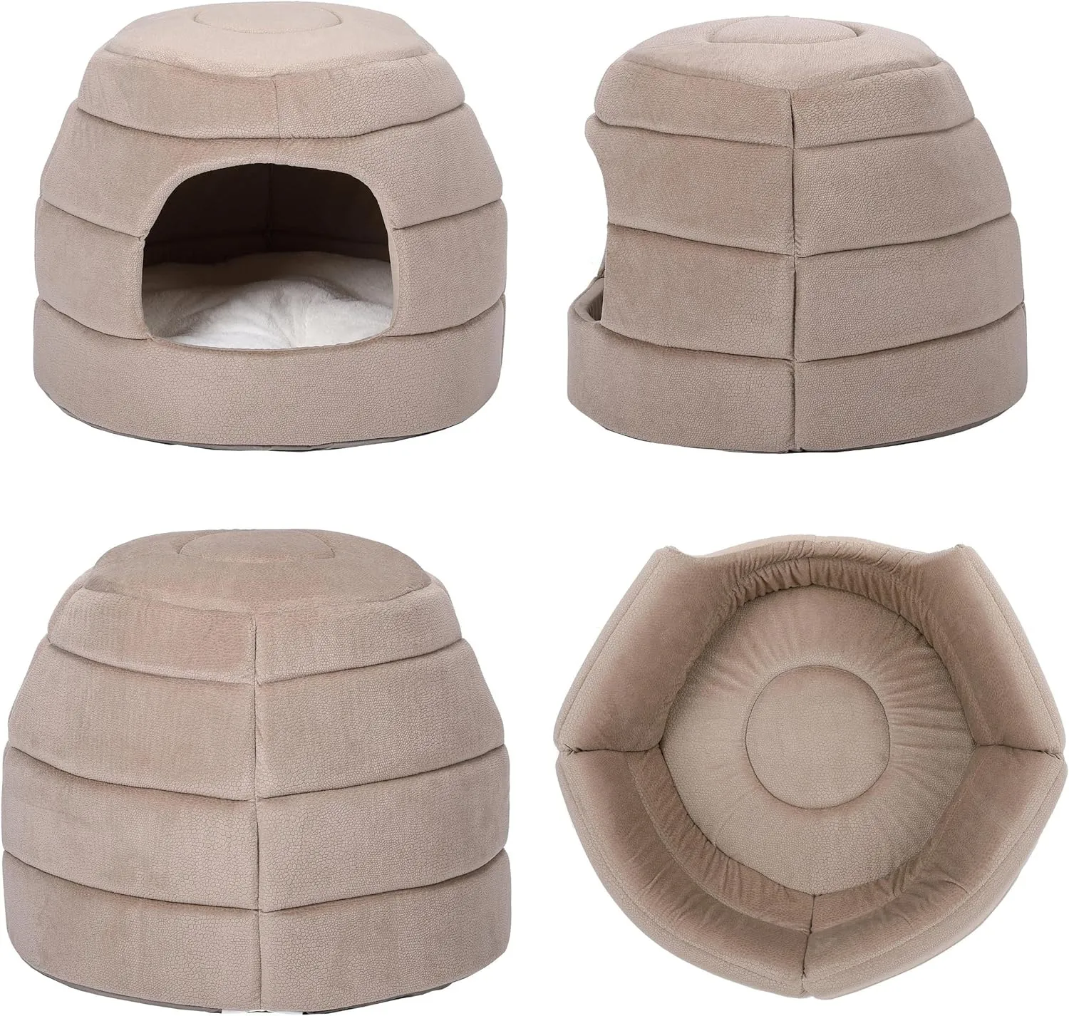 BIRDROCK HOME 2 in 1 Pet Bed for Cats or Small Dogs - Cozy Cat Cave or Plush Dog Bed - Indoor Teepee House for Pets (15 Inch Wide, Beige)