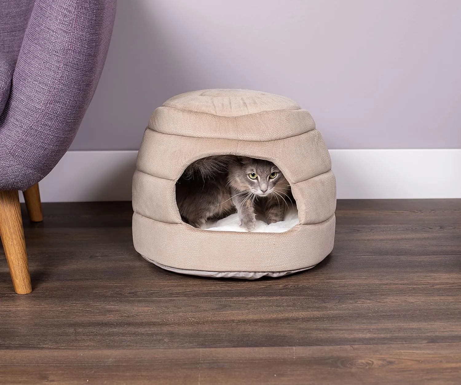 BIRDROCK HOME 2 in 1 Pet Bed for Cats or Small Dogs - Cozy Cat Cave or Plush Dog Bed - Indoor Teepee House for Pets (15 Inch Wide, Beige)