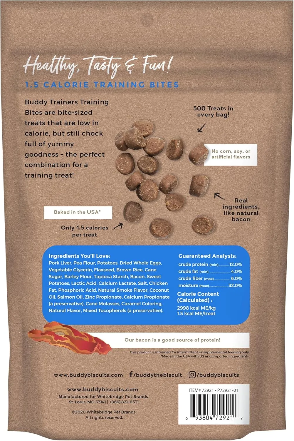 Buddy Biscuits Trainers 10 oz. Pouch of Training Bites Soft & Chewy Dog Treats Made with Bacon Flavor (Pack of 2)