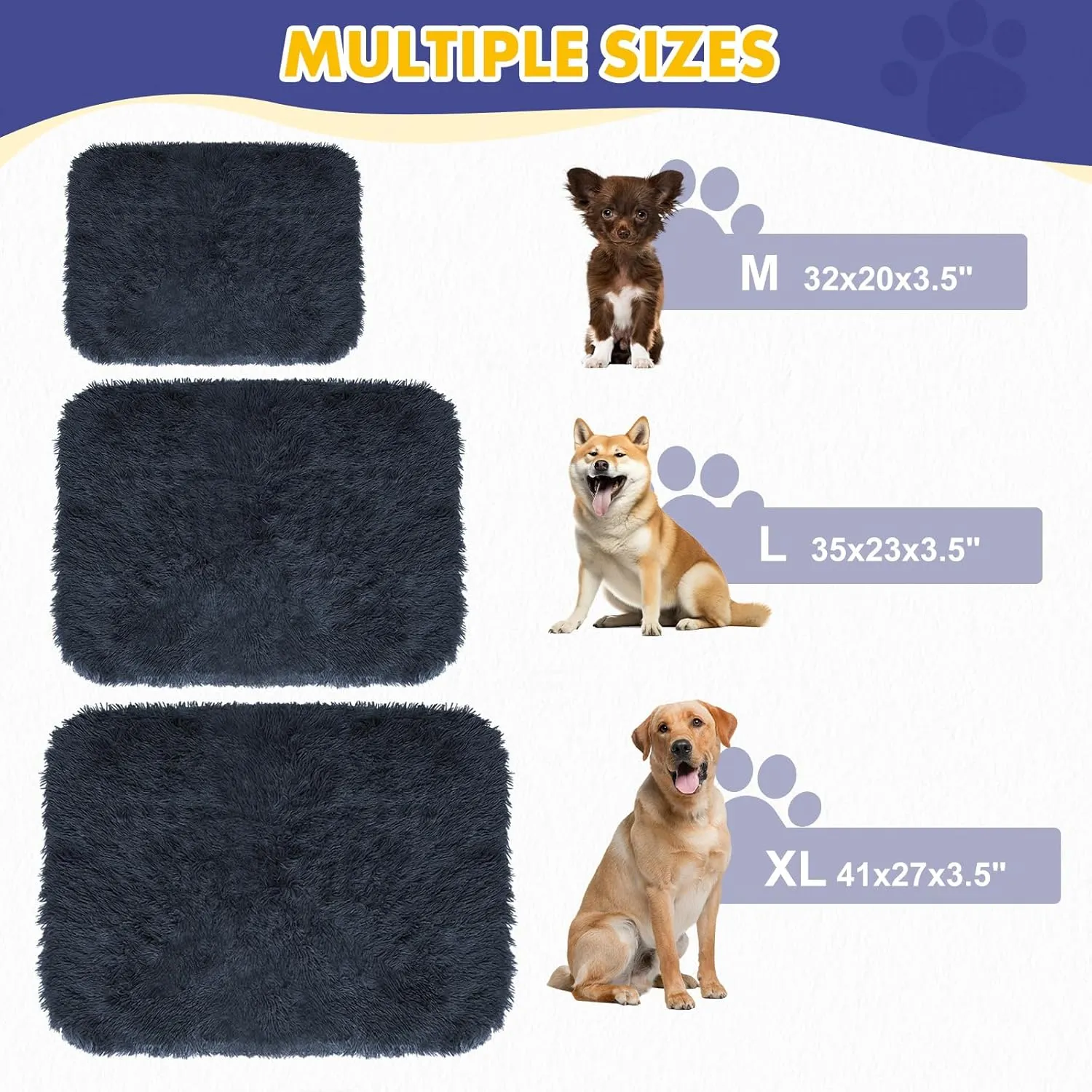 Calming Dog Bed Cover - Washable Large Fluffy Plush Replacement, Waterproof Dog Bed Liner, Pet Bed Cover with Zipper 35x23x3.5 Inches, Black, Cover Only