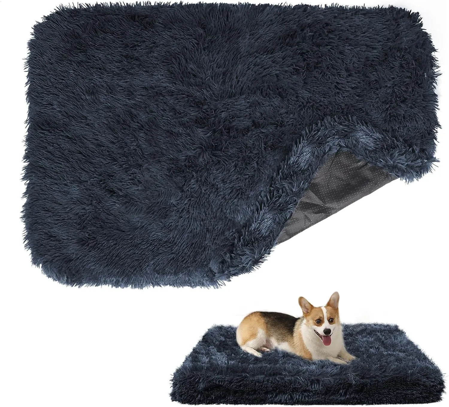 Calming Dog Bed Cover - Washable Large Fluffy Plush Replacement, Waterproof Dog Bed Liner, Pet Bed Cover with Zipper 35x23x3.5 Inches, Black, Cover Only