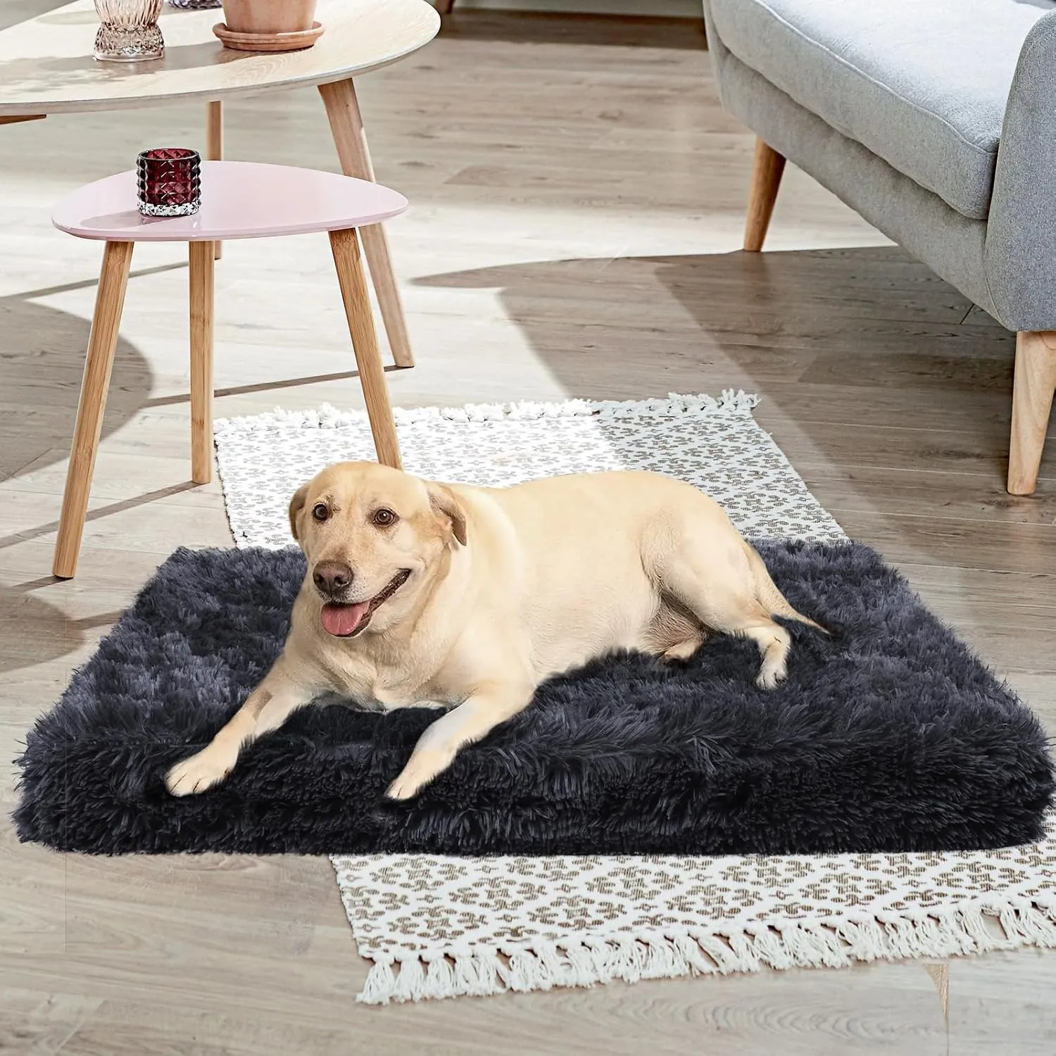 Calming Dog Bed Cover - Washable Large Fluffy Plush Replacement, Waterproof Dog Bed Liner, Pet Bed Cover with Zipper 35x23x3.5 Inches, Black, Cover Only
