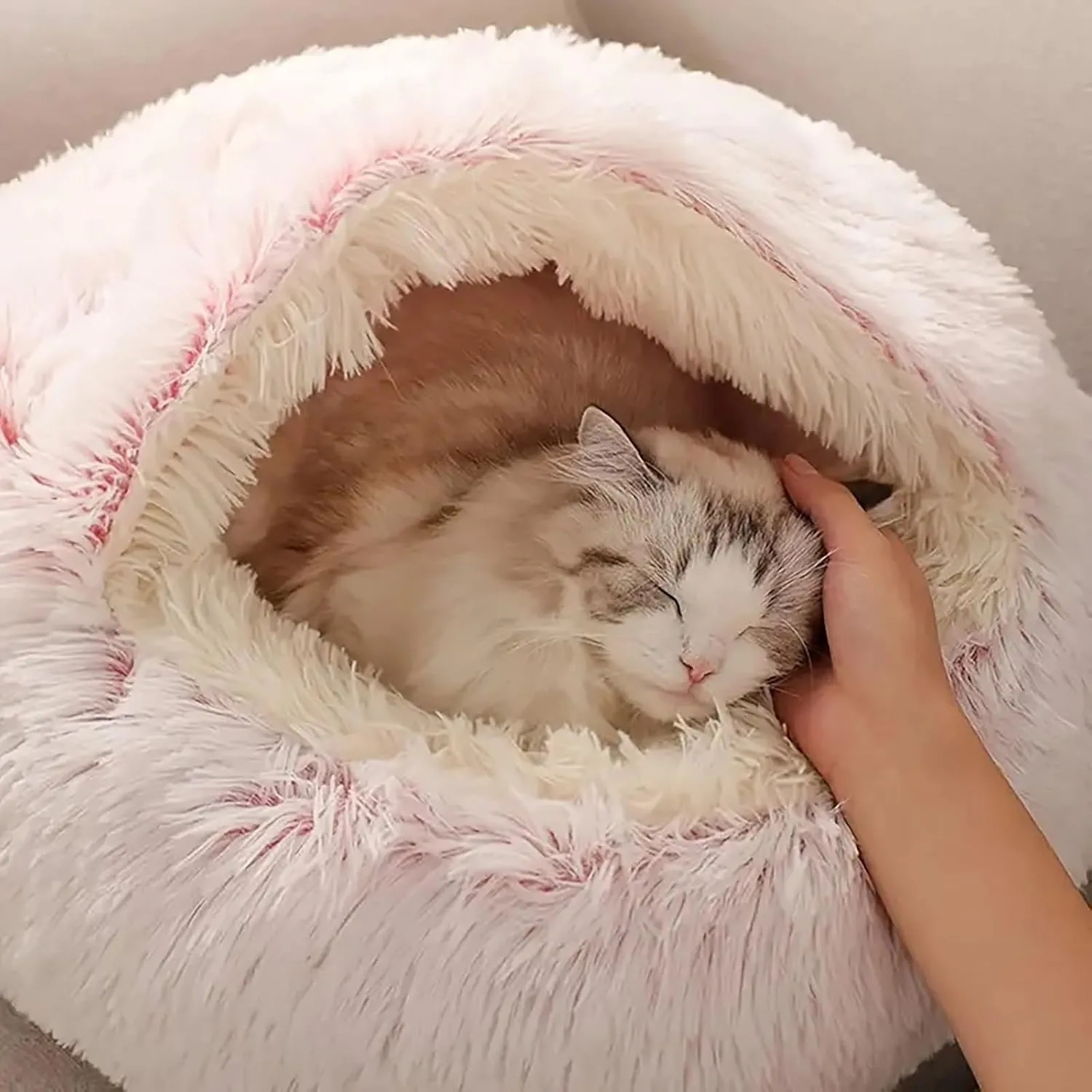 Calming Dog Bed Fluffy Plush Pet Bed Donut Cuddler Nest Warm Soft Plush Dog Cat Cushion with Cozy Sponge Non-Slip Bottom Washable Anti Anxiety Small Medium Dog Bed with Cave
