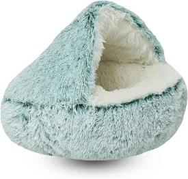 Calming Dog Bed Fluffy Plush Pet Bed Donut Cuddler Nest Warm Soft Plush Dog Cat Cushion with Cozy Sponge Non-Slip Bottom Washable Anti Anxiety Small Medium Dog Bed with Cave