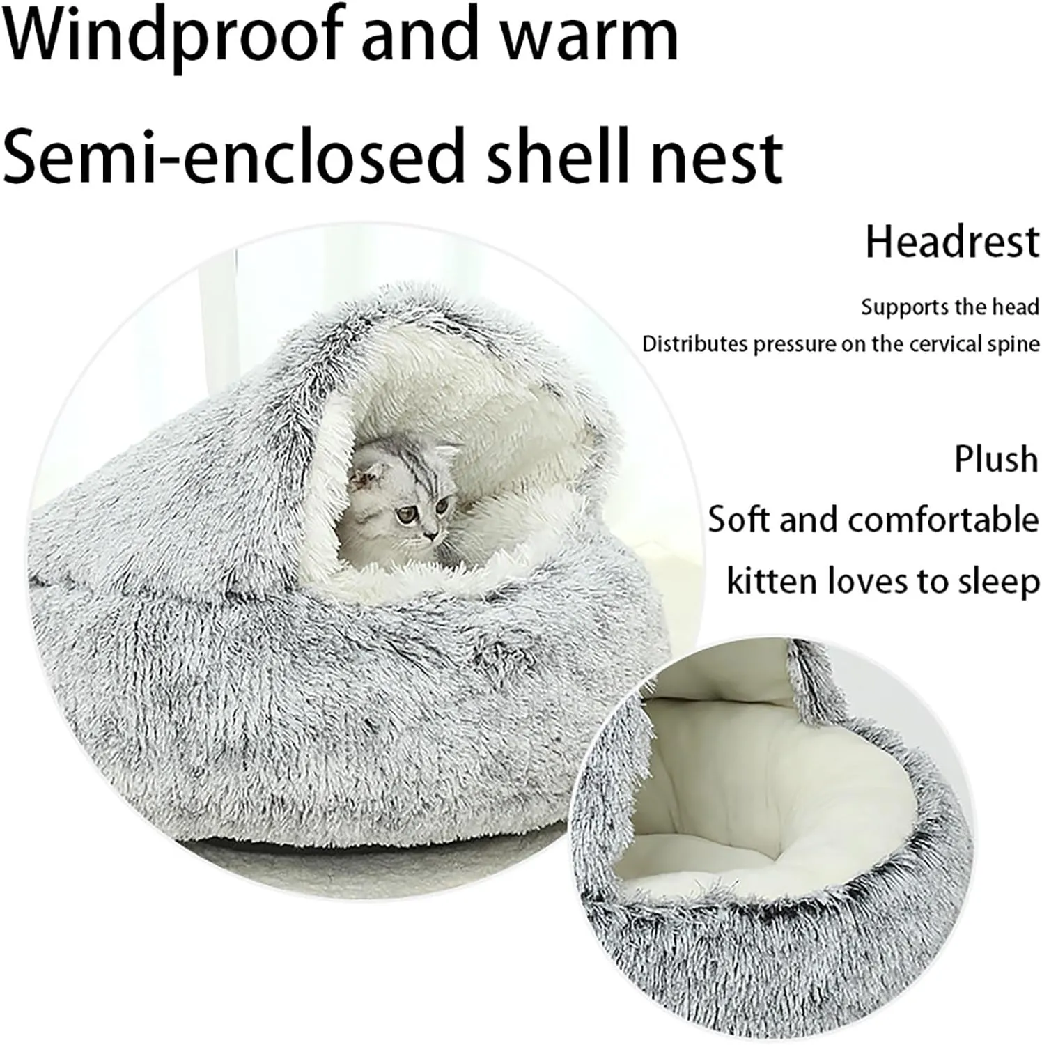 Calming Dog Bed Fluffy Plush Pet Bed Donut Cuddler Nest Warm Soft Plush Dog Cat Cushion with Cozy Sponge Non-Slip Bottom Washable Anti Anxiety Small Medium Dog Bed with Cave