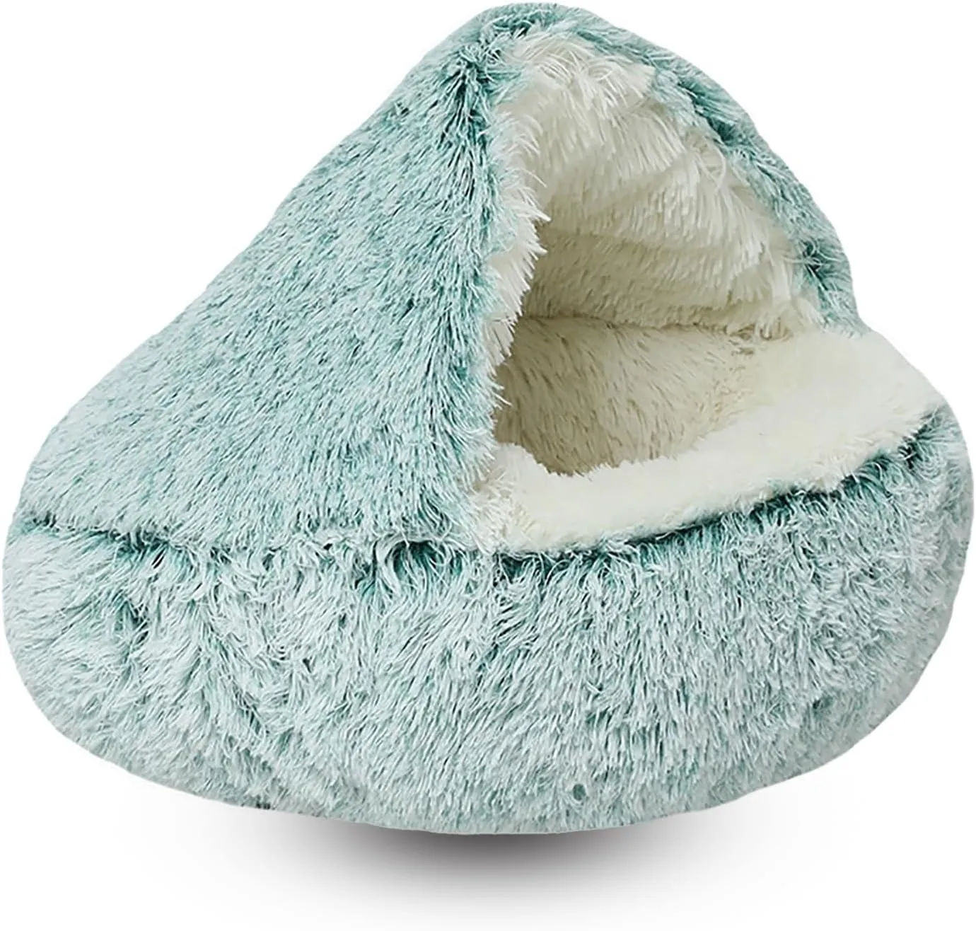Calming Dog Bed Fluffy Plush Pet Bed Donut Cuddler Nest Warm Soft Plush Dog Cat Cushion with Cozy Sponge Non-Slip Bottom Washable Anti Anxiety Small Medium Dog Bed with Cave