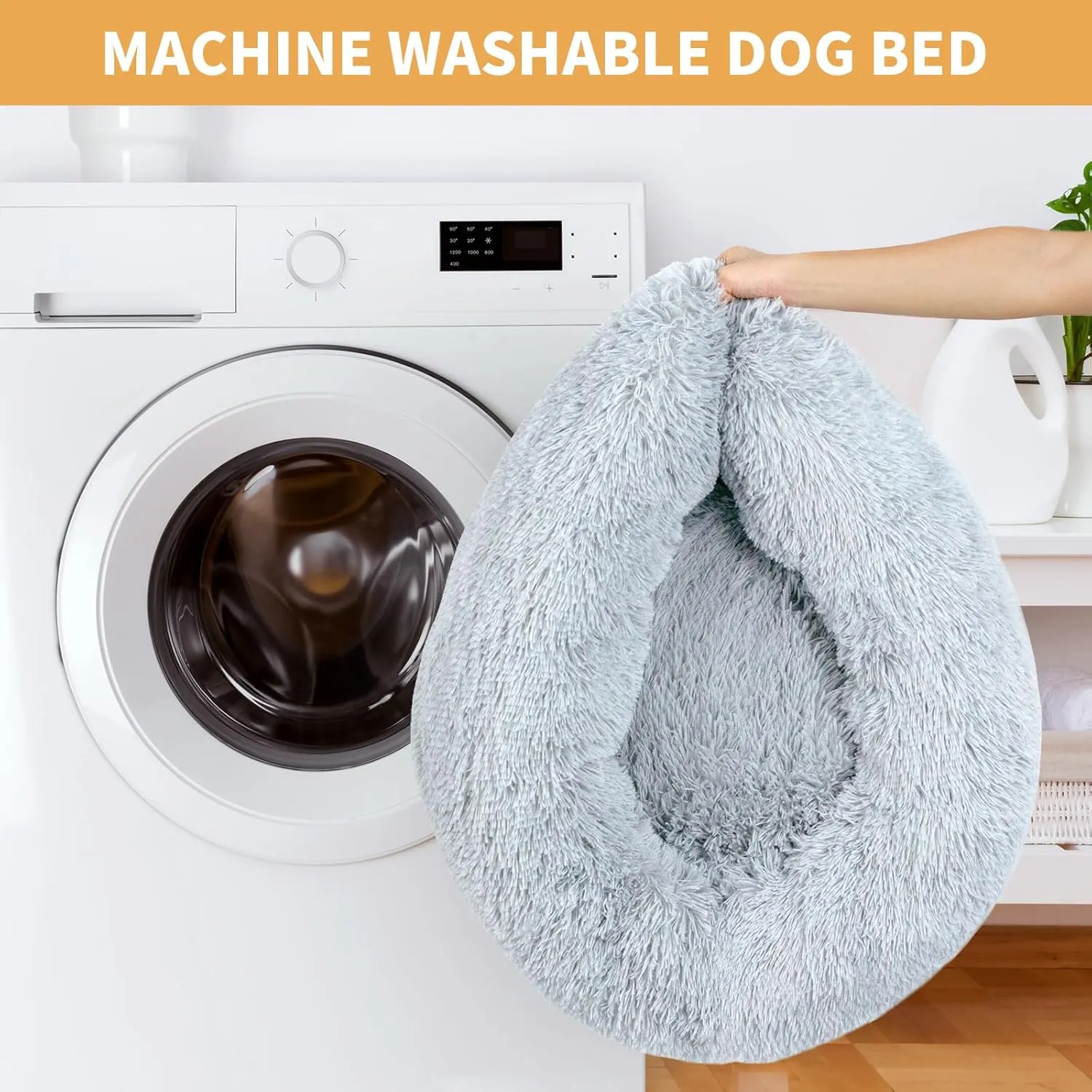 Calming Dog Bed for Medium Dogs, 30 inches Anti-Slip Round Fluffy Plush Faux Fur Medium Pet Bed, Donut Washable Cat Bed, Fits up to 45 lbs Pets, Gray