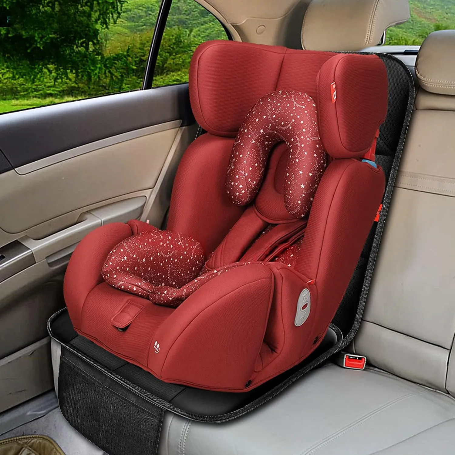 Car Seat Protector 1 Pack Car Seat Cushion Mat Thickest Padding,Waterproof 600D Fabric Car Seat Covers for Non-Slip Backing Mesh Pockets for Baby and Pet (1 Seat Protector)