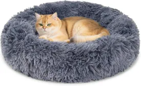 Cat Bed - Calming Cat Bed for Small Kittens Donut Washable Round for Indoor Kittens and Puppies, Anti-Slip Round Fluffy Plush Faux Fur,Large, Dark Blue