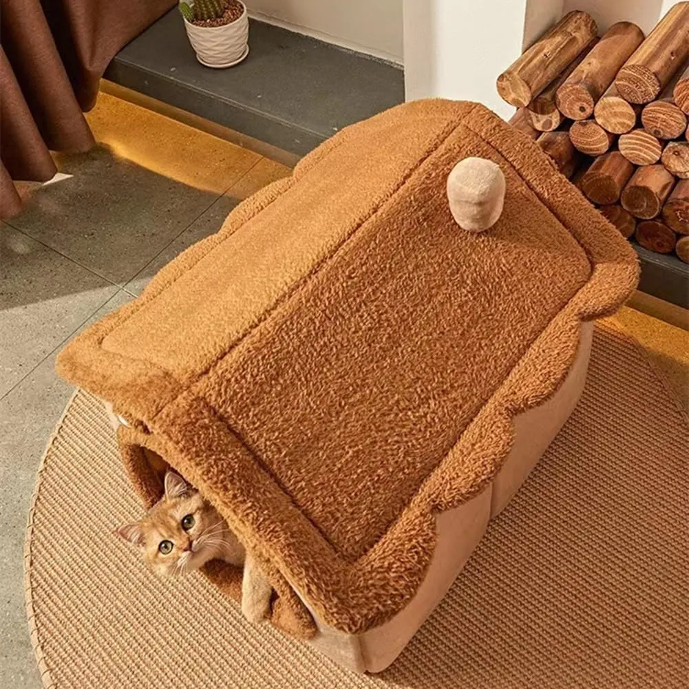 Cat Bed for Indoor Cats,Cozy Cat Cave Bed Cat House Cat Tent with Removable Cushion Pillow,Soft Warm Pet House Puppy Bed,Cute Bear Pet Nest for Cat Kitten Small Dogs (Brown, L-20.5x16.9x19.7 Inches)