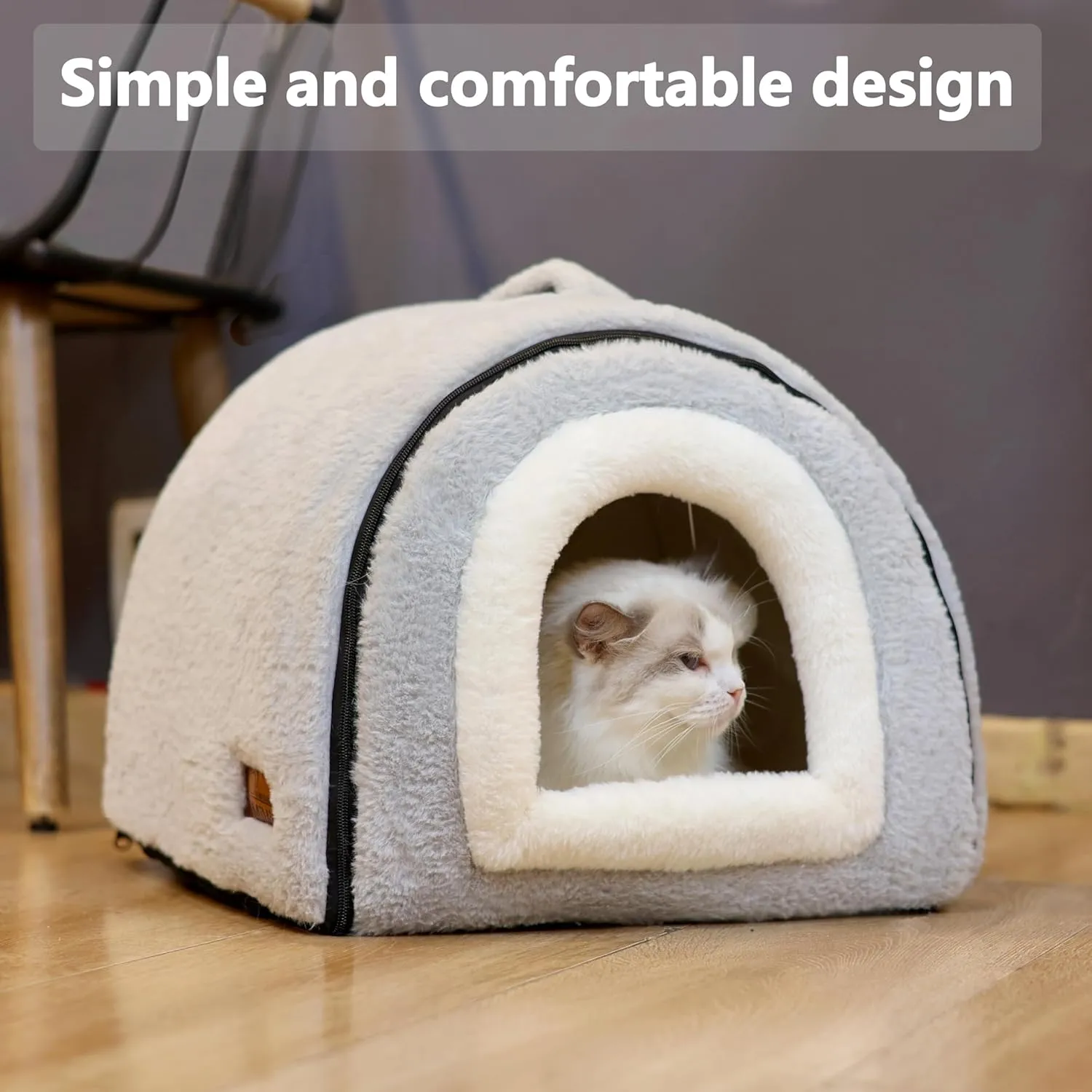 Cat Bed for Indoor CatsFoldable cat caveAnti-Slip & Water-Resistant Bottomcat Houses for Indoor Cats or Small Dogs, Kitten Tent, Rabbit Bed2 in 1 pet Bed (Grey)