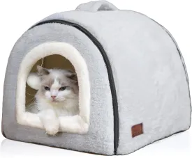 Cat Bed for Indoor CatsFoldable cat caveAnti-Slip & Water-Resistant Bottomcat Houses for Indoor Cats or Small Dogs, Kitten Tent, Rabbit Bed2 in 1 pet Bed (Grey)