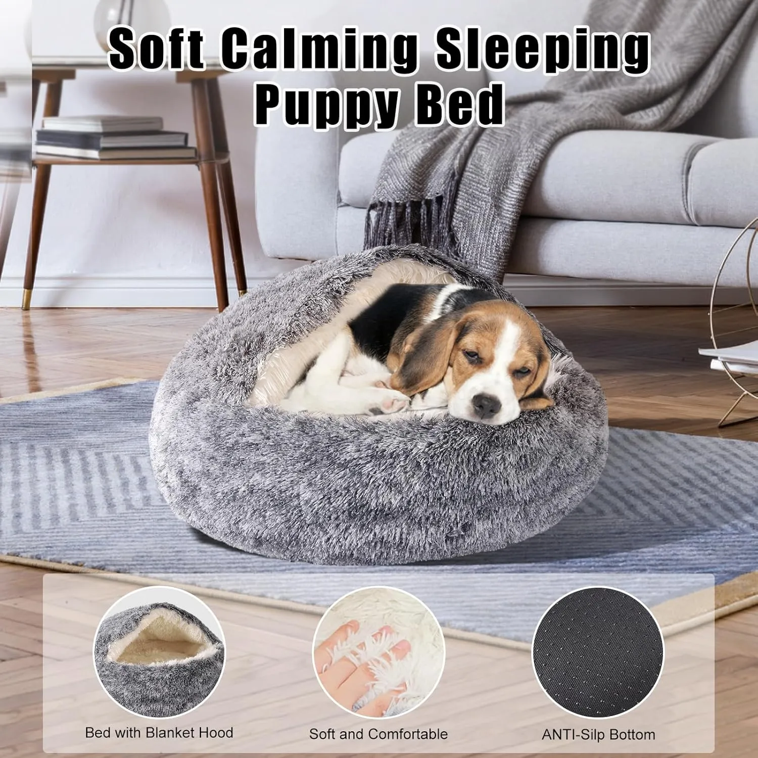 Cat Beds for Indoor Cats,Cat Cave for Puppy and Kitty,Calming Small Dog Bed for Small Dogs with Cover Cave,Cozy Warming Fluffy Washable Anti-Slip Pet Sleeping Bag (20 * 20inch,Grey)