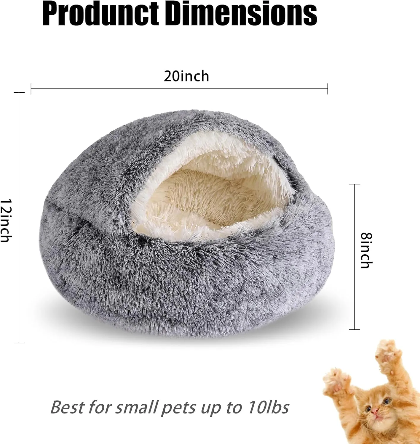 Cat Beds for Indoor Cats,Cat Cave for Puppy and Kitty,Calming Small Dog Bed for Small Dogs with Cover Cave,Cozy Warming Fluffy Washable Anti-Slip Pet Sleeping Bag (20 * 20inch,Grey)
