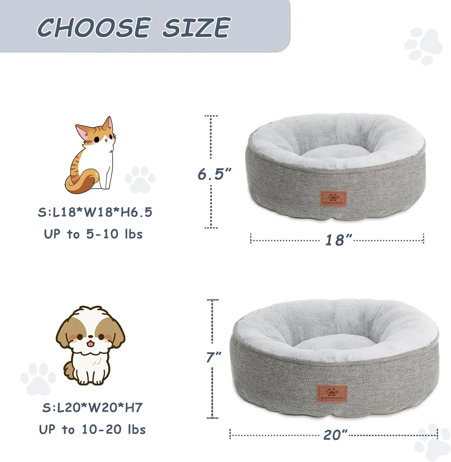 Cat Beds for Indoor Cats,Kitten Bed,Dog Bed for Extra Small Dogs Breeds,Puppy Kennel Bed, Comfy Durable Pet Sleeping Bed, Washable Roun Cat Bed & Non-Slip Bottom, Size 18"L x 18"W x 6.5"Th