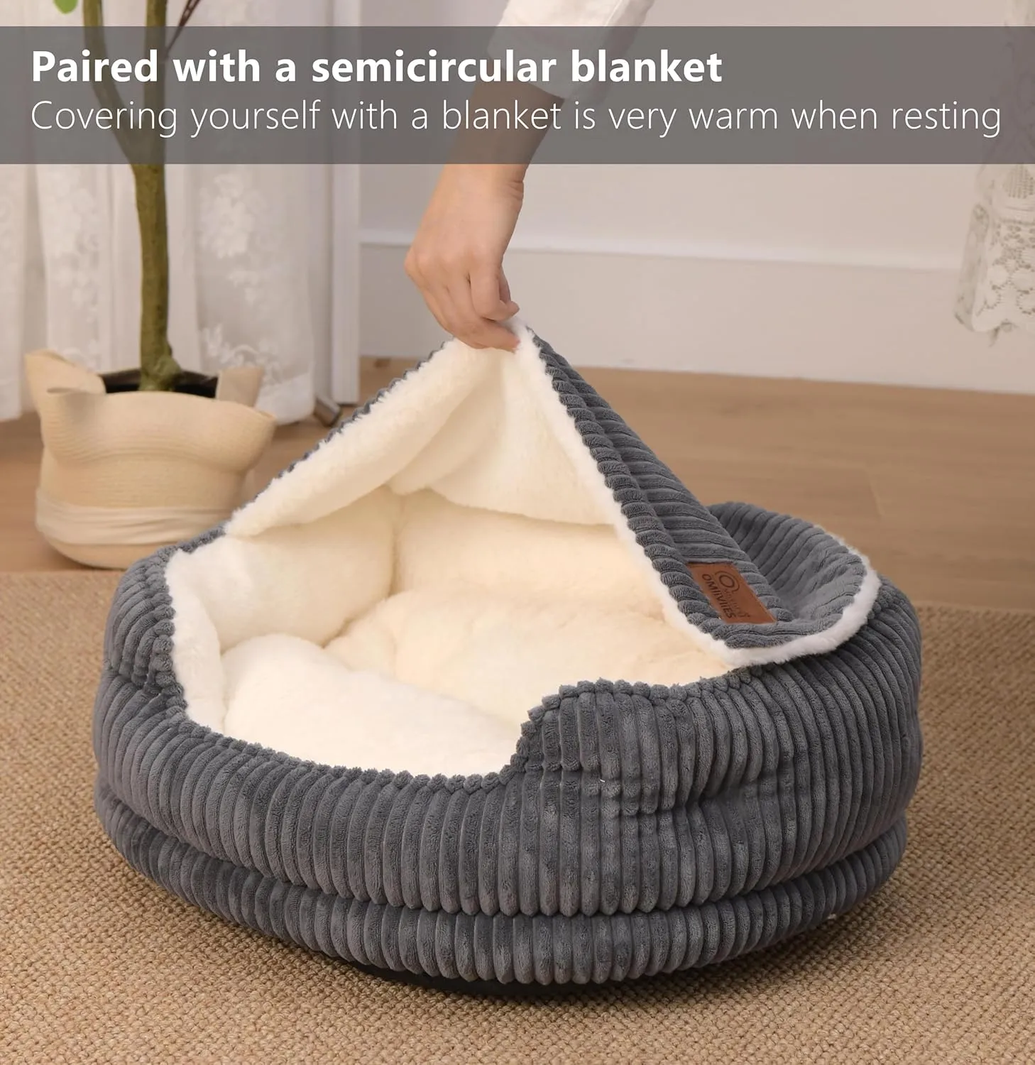 Cat Beds for Indoor Cats,with Soft Hooded Blanket.Comfortable Cute cat Bed,Removable Inner pad Washable with Non-Slip Bottom,Cozy KittenSmall Dog Bed (Dark Grey)