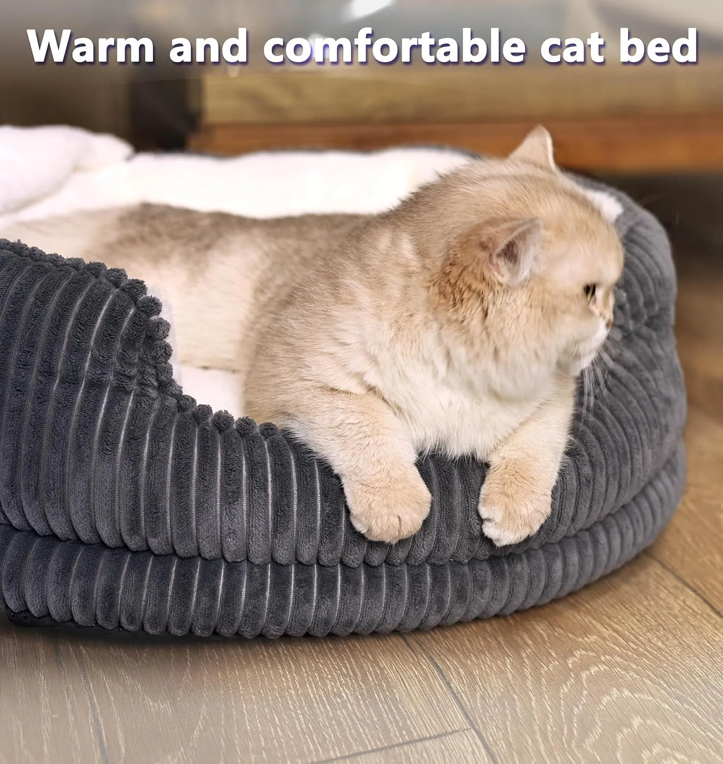 Cat Beds for Indoor Cats,with Soft Hooded Blanket.Comfortable Cute cat Bed,Removable Inner pad Washable with Non-Slip Bottom,Cozy KittenSmall Dog Bed (Dark Grey)