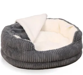 Cat Beds for Indoor Cats,with Soft Hooded Blanket.Comfortable Cute cat Bed,Removable Inner pad Washable with Non-Slip Bottom,Cozy KittenSmall Dog Bed (Dark Grey)