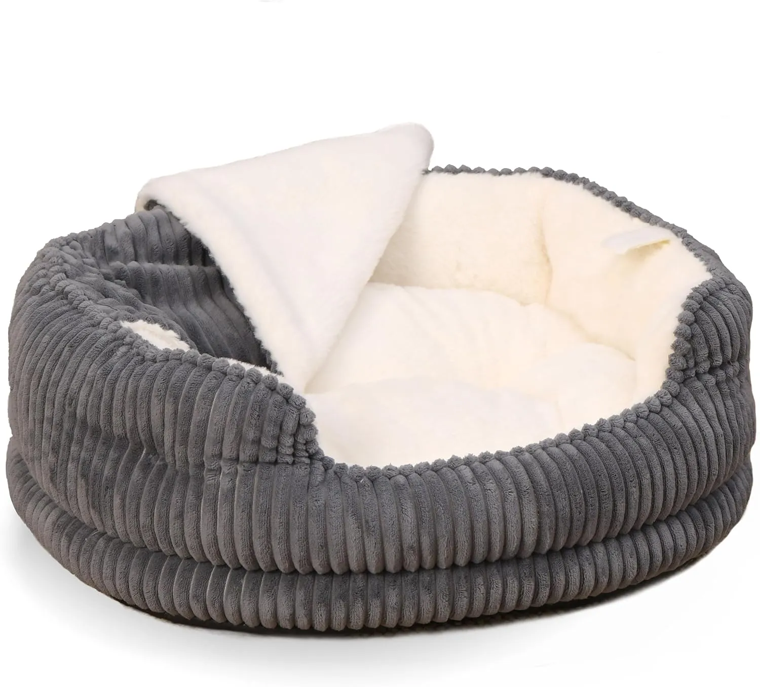 Cat Beds for Indoor Cats,with Soft Hooded Blanket.Comfortable Cute cat Bed,Removable Inner pad Washable with Non-Slip Bottom,Cozy KittenSmall Dog Bed (Dark Grey)