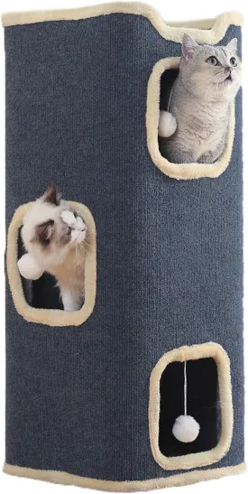Cat House for Indoor Cat Beds, Multi-Level Cat Condo Foldable Cat Cave (3-Level)