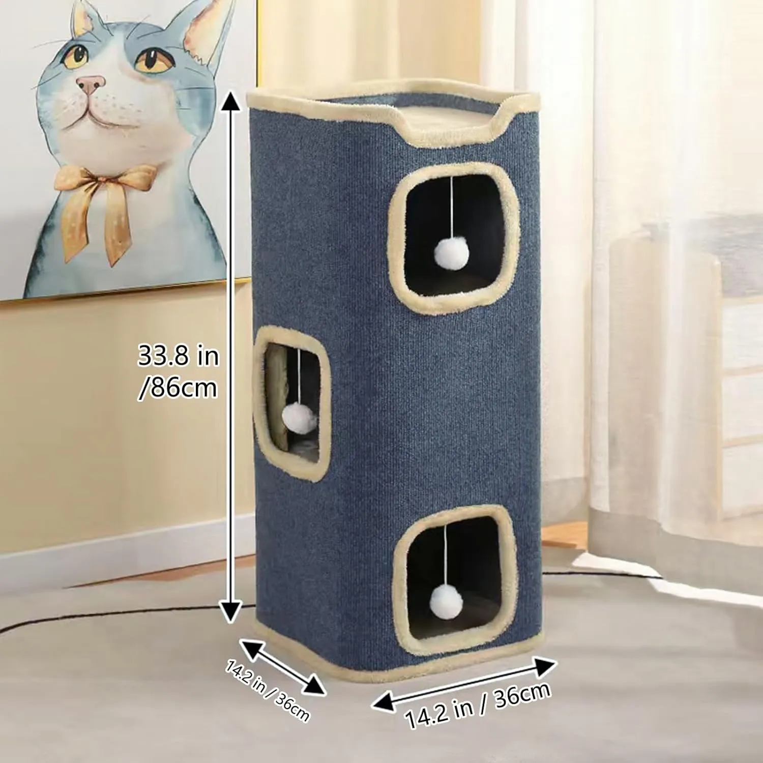 Cat House for Indoor Cat Beds, Multi-Level Cat Condo Foldable Cat Cave (3-Level)