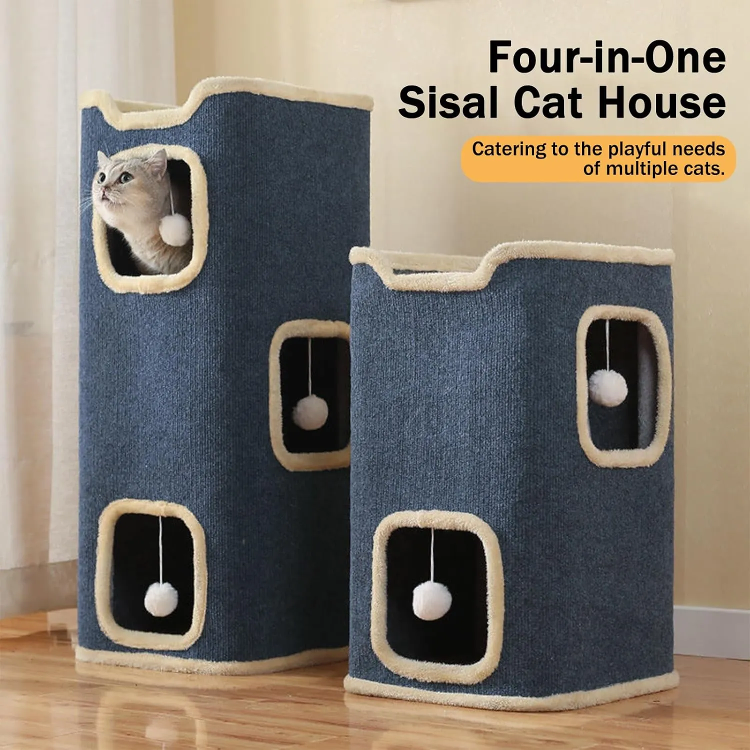 Cat House for Indoor Cat Beds, Multi-Level Cat Condo Foldable Cat Cave (3-Level)