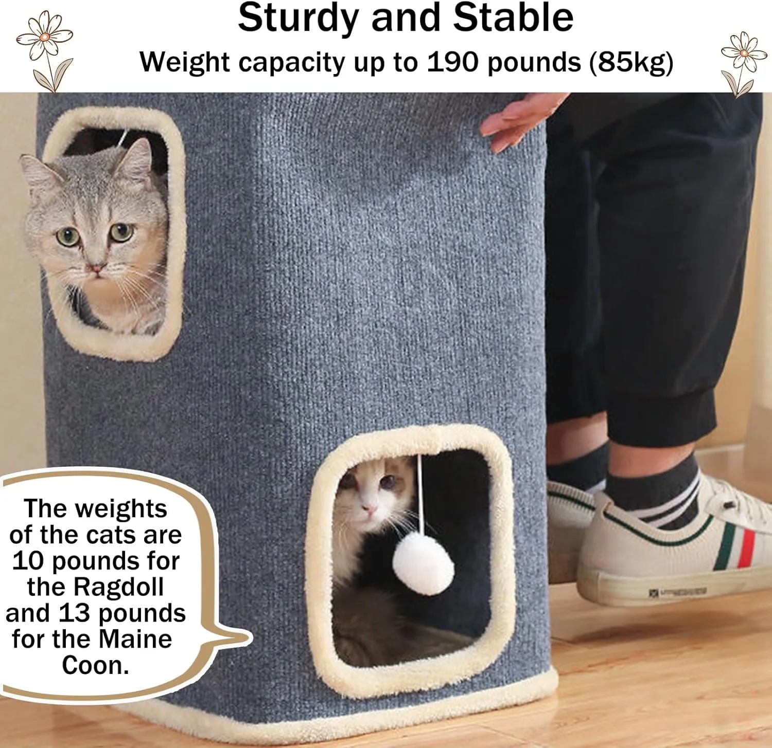 Cat House for Indoor Cat Beds, Multi-Level Cat Condo Foldable Cat Cave (3-Level)