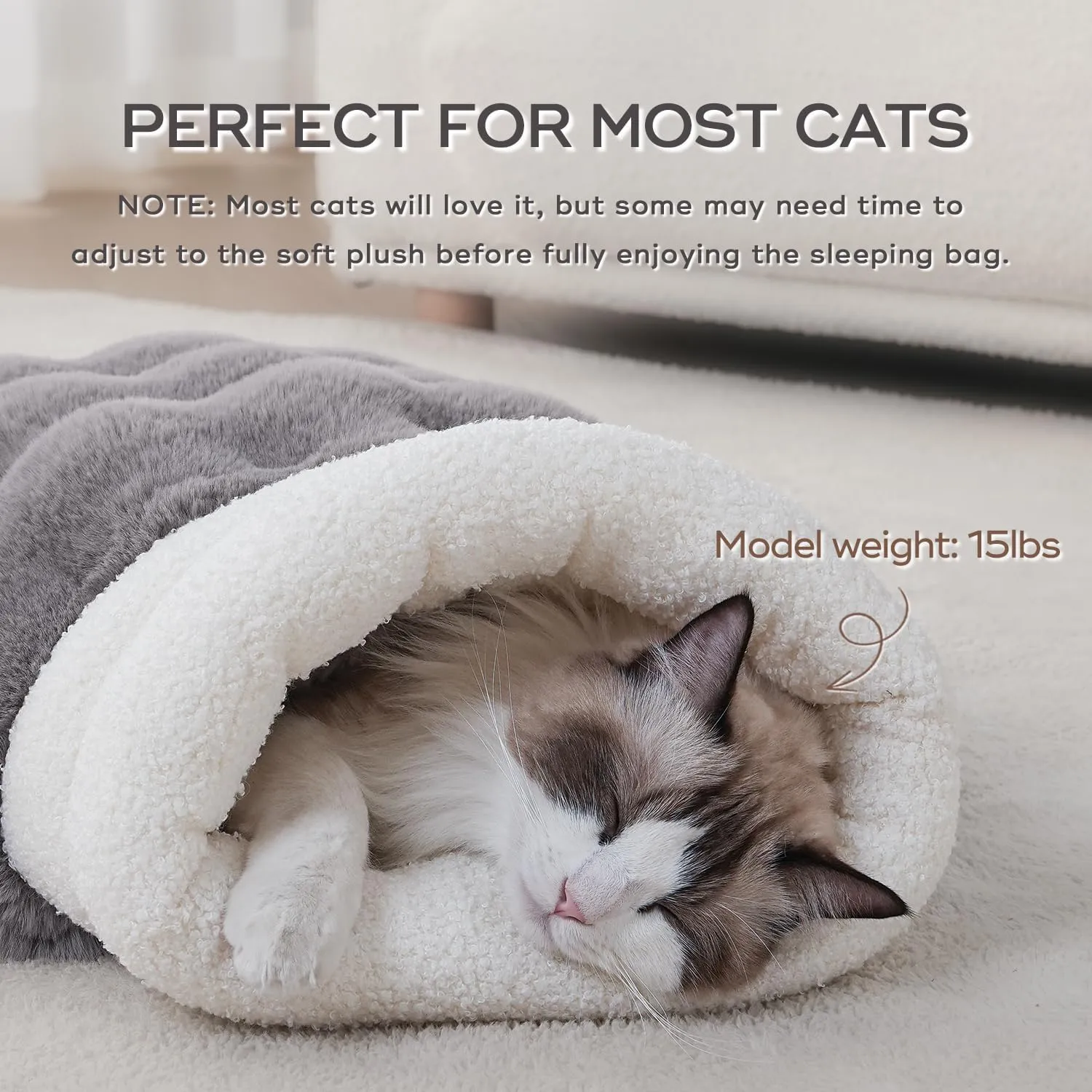 Cat Sleeping Bag 4 in 1 Function Snuggle Bag Blanket Mat Cozy Soft Warm & Washable (Small Cats) Cave Grey 21  17 Inch