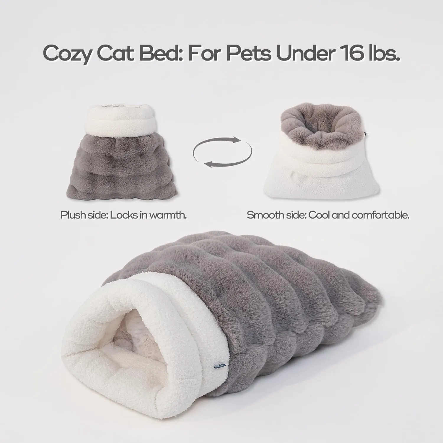 Cat Sleeping Bag 4 in 1 Function Snuggle Bag Blanket Mat Cozy Soft Warm & Washable (Small Cats) Cave Grey 21  17 Inch