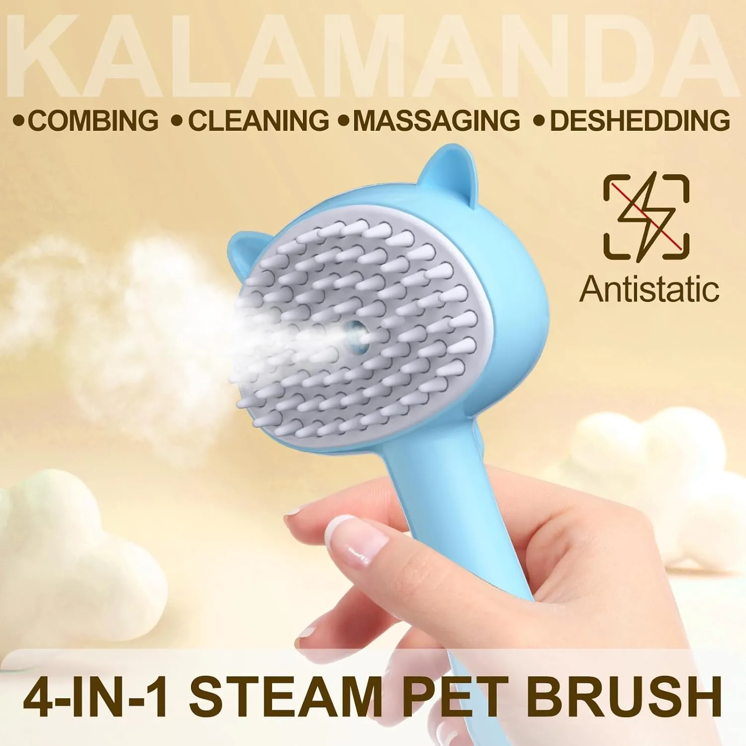 Cat Steam Brush for Shedding, 4 in 1 Steamy Cat Comb with Handle, Rubber Pet Misting Brush with Release Button for Indoor Kittens Small Animals(Blue)