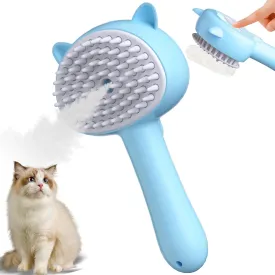 Cat Steam Brush for Shedding, 4 in 1 Steamy Cat Comb with Handle, Rubber Pet Misting Brush with Release Button for Indoor Kittens Small Animals(Blue)