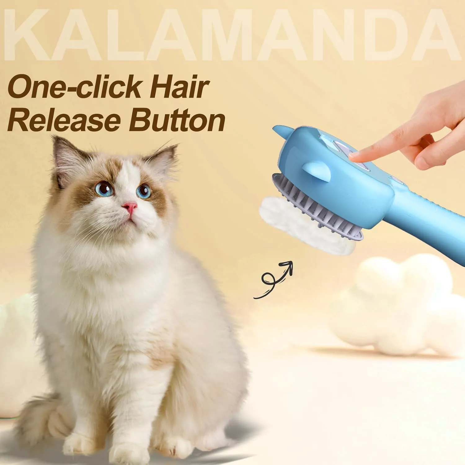 Cat Steam Brush for Shedding, 4 in 1 Steamy Cat Comb with Handle, Rubber Pet Misting Brush with Release Button for Indoor Kittens Small Animals(Blue)