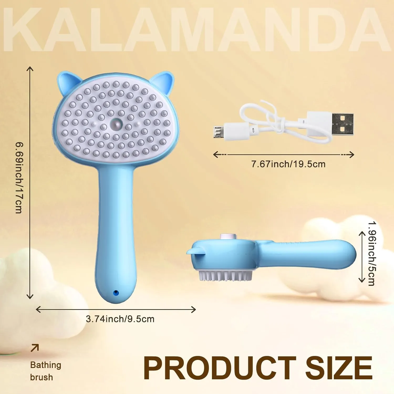 Cat Steam Brush for Shedding, 4 in 1 Steamy Cat Comb with Handle, Rubber Pet Misting Brush with Release Button for Indoor Kittens Small Animals(Blue)