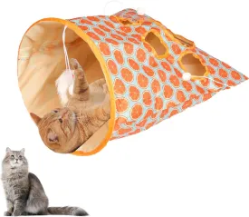 Cat Tunnel Bag for Indoor Cats, Foldable Pet Tunnel Crinkle Sack Bag with a Little Mouse & 3 Toy Ball, Portable Crinkle Paper Interactive Hide and Seek Cat Toys(Orange)
