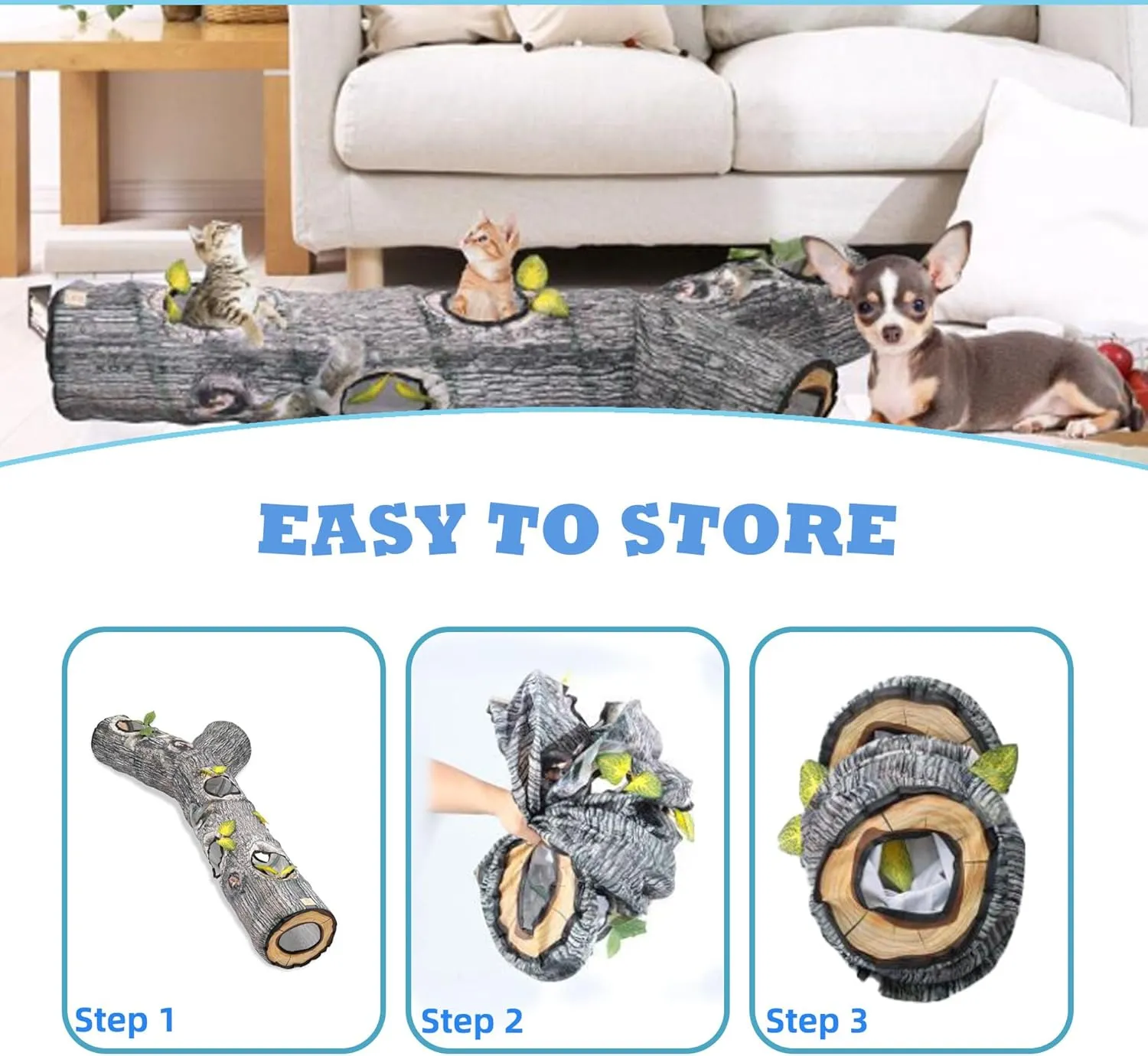 Cat Tunnels for Indoor Cats, Cat Tunnel Toys, Cat Stuff Accessories for Large Cats Kitten and Other Small Animals to Chase and Play, Foldable & Easy to Store, Cat Tube Toys L 59"