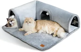 CATISM Cat Tunnel Bed, Cat Bed, Cat Tunnels for Indoor Cats, Cat Cave, Detachable Cat Tunnel, Kitty Tube Cat Bed Tunnel, Cat Tube 3 Ports   2 Ceiling Balls   1 Removable Feather Toys for Cats