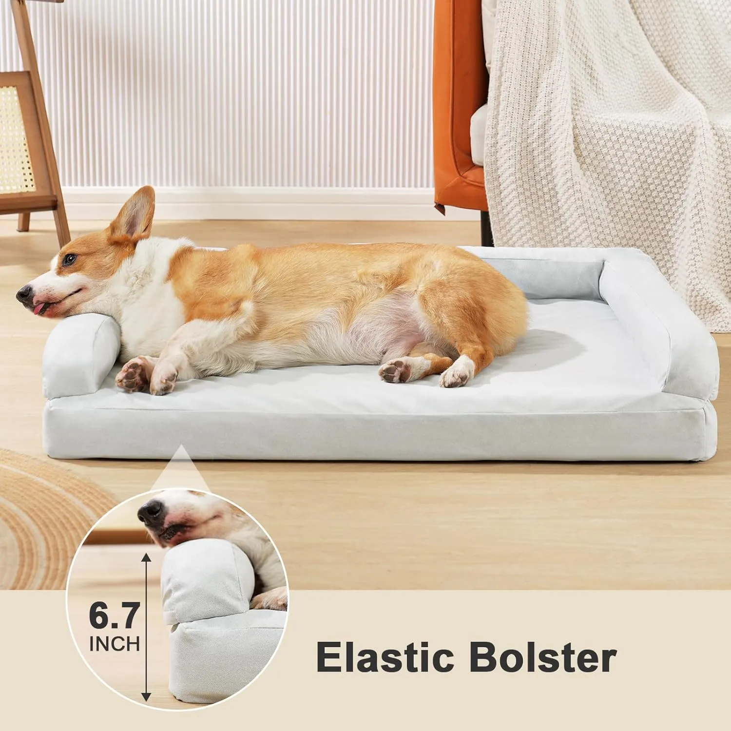 Chew Proof Orthopedic Dog Bed for Large Dogs - Indestructible Waterproof Sofa-Style Pet Couch, Large Washable Anti-Slip Dog Bed 36"27"6.7" Gray