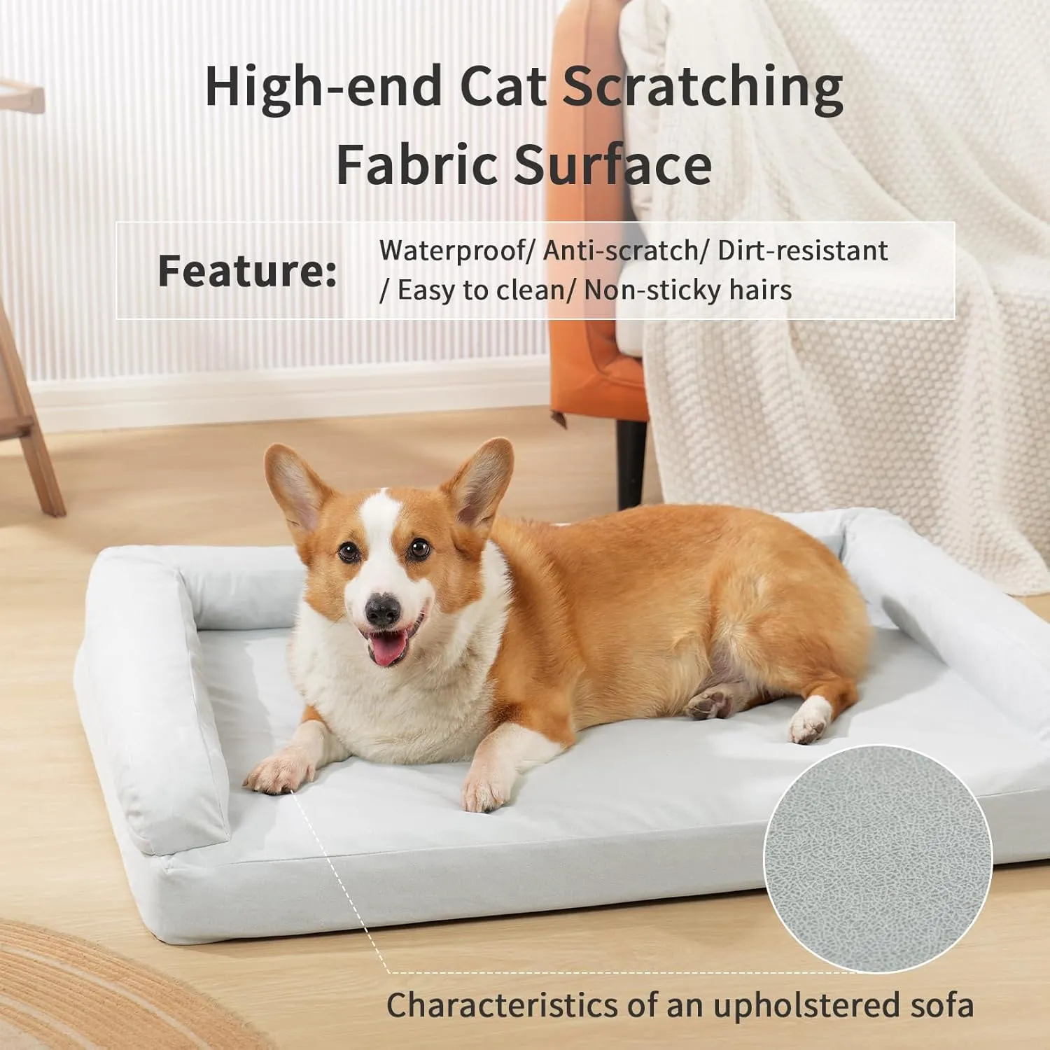Chew Proof Orthopedic Dog Bed for Large Dogs - Indestructible Waterproof Sofa-Style Pet Couch, Large Washable Anti-Slip Dog Bed 36"27"6.7" Gray