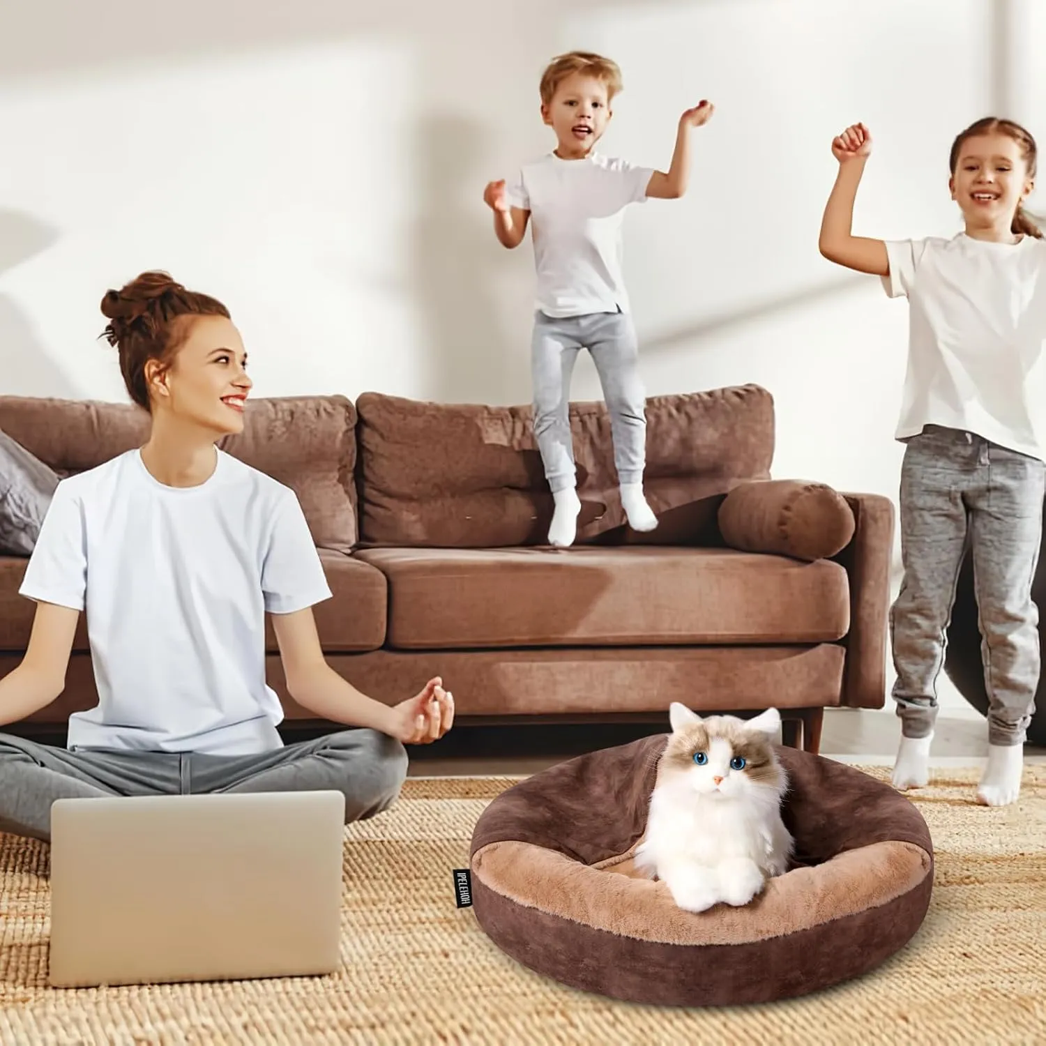 Cozy Soft Dog Bed with Hooded Blanket Warm Calming Cat Cave for Small Medium Dogs and Cats, Non-Slip Bottom & Machine Washable Pet Beds, Chocolate Brown 23x23x6