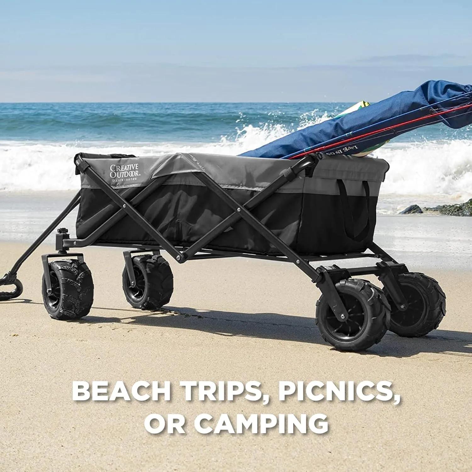 Creative Outdoor Wagon for Kids Push Pull Collapsible Stroller Folding Cart for Cargo | All Terrain | Beach Park Garden Sports & Camping
