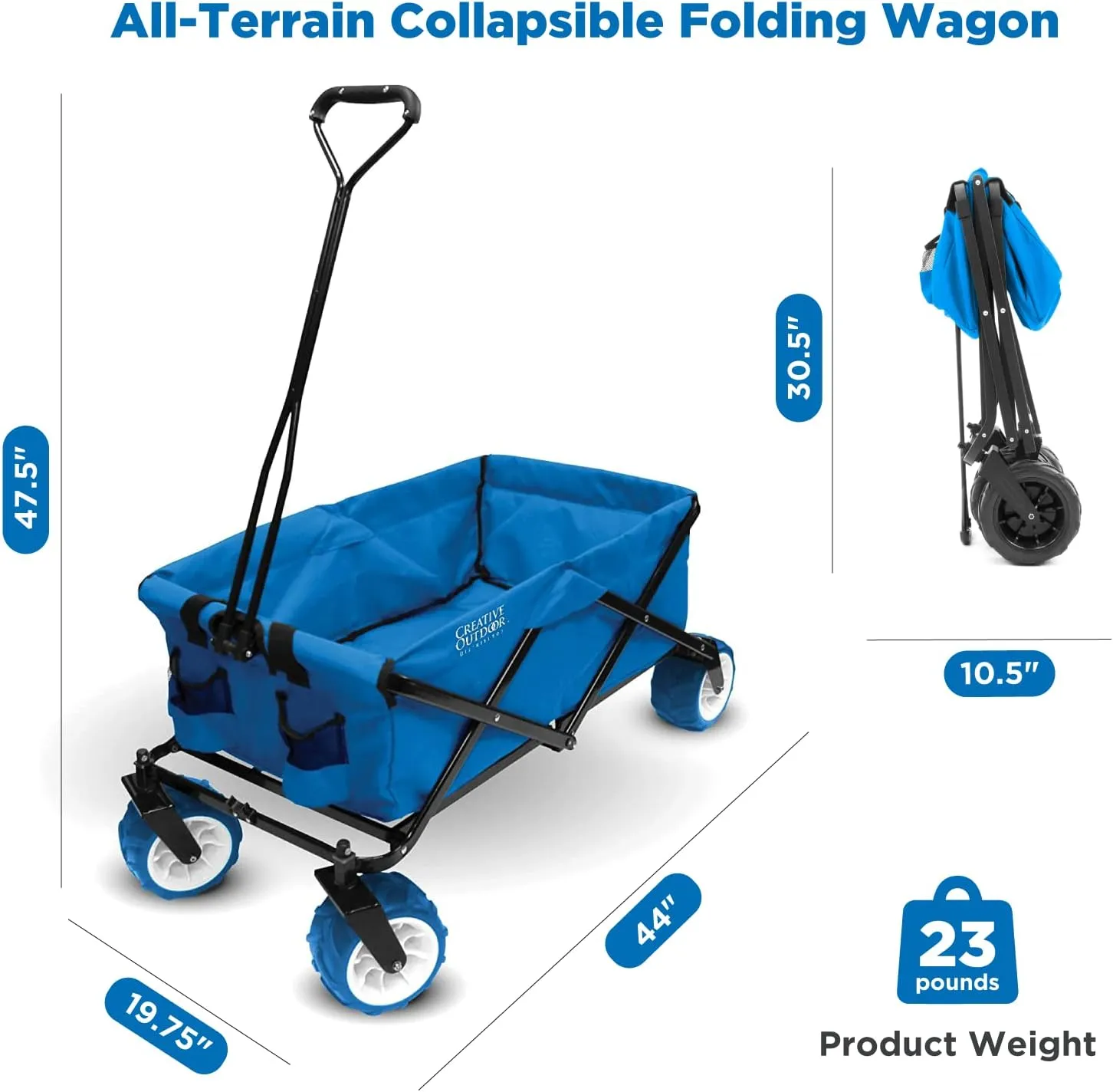 Creative Outdoor Wagon for Kids Push Pull Collapsible Stroller Folding Cart for Cargo | All Terrain | Beach Park Garden Sports & Camping