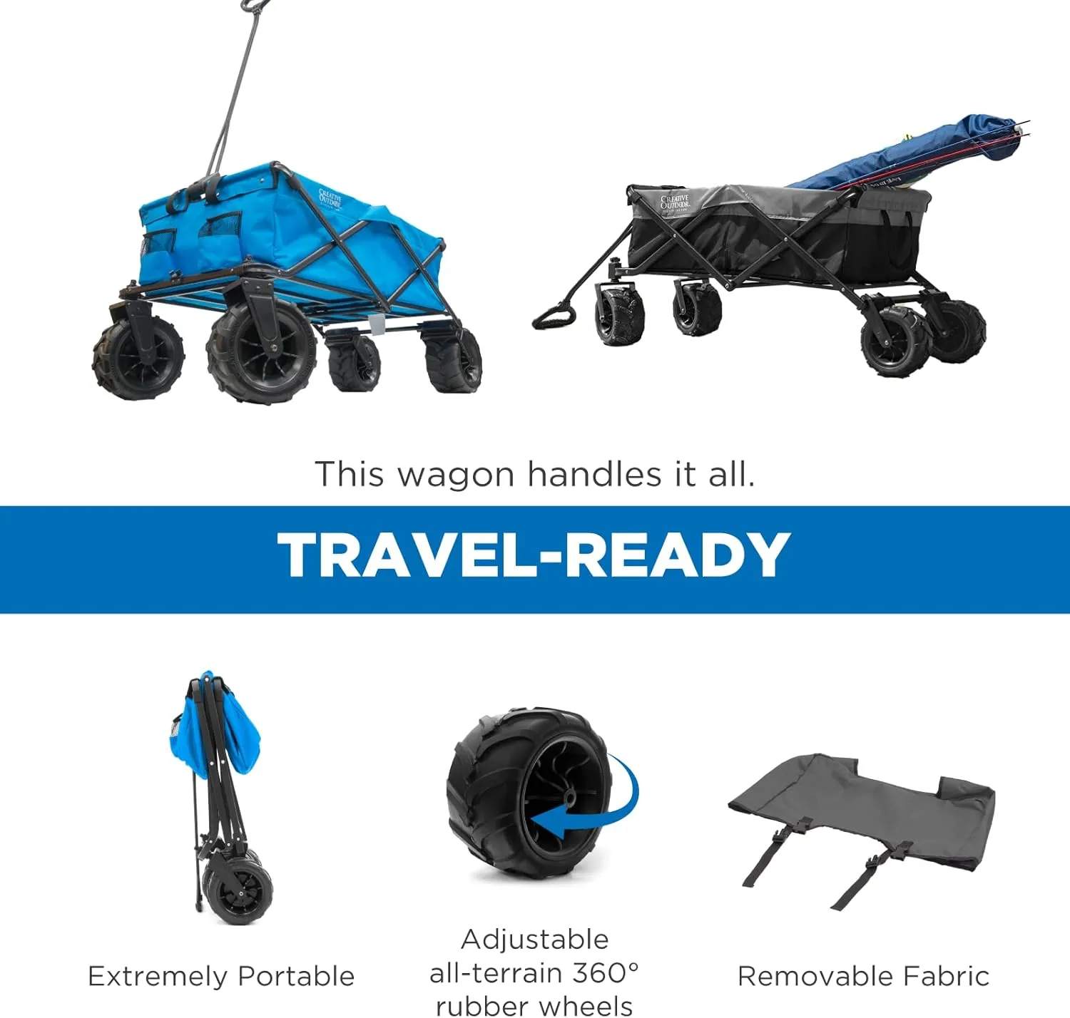 Creative Outdoor Wagon for Kids Push Pull Collapsible Stroller Folding Cart for Cargo | All Terrain | Beach Park Garden Sports & Camping