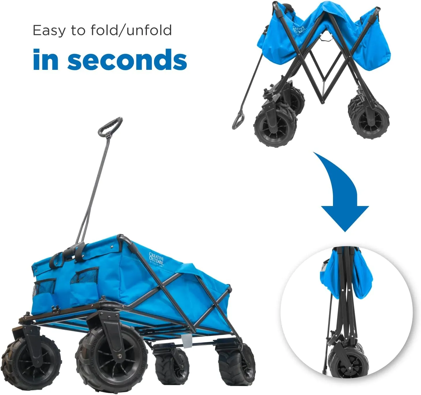 Creative Outdoor Wagon for Kids Push Pull Collapsible Stroller Folding Cart for Cargo | All Terrain | Beach Park Garden Sports & Camping