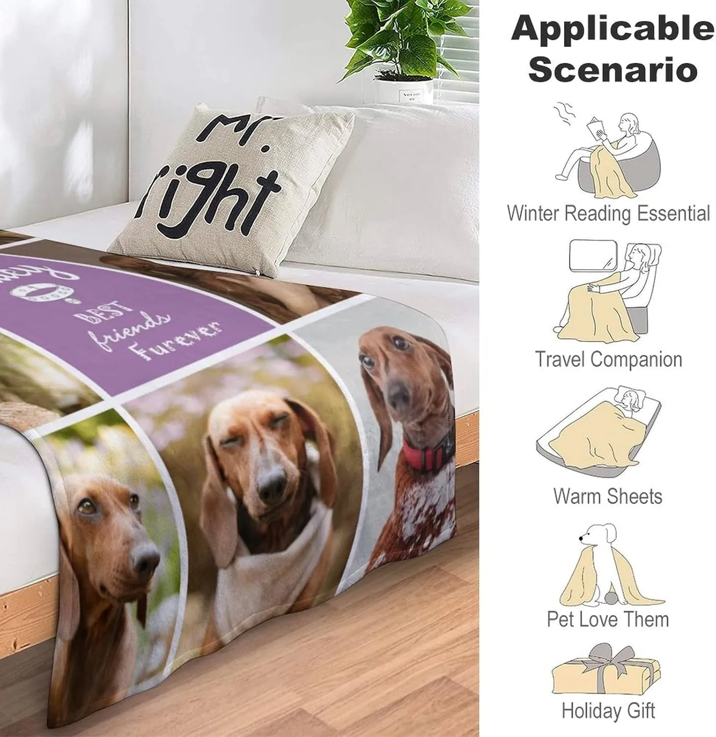 Custom Dog Photo Blanket - Personalized Picture Blankets for Pets Dog Lover - Customized Gifts Using My Own Photos - Fleece Flannel Plush Microfiber Blanket for Couch Bed Sofa (6 Photos Collage)