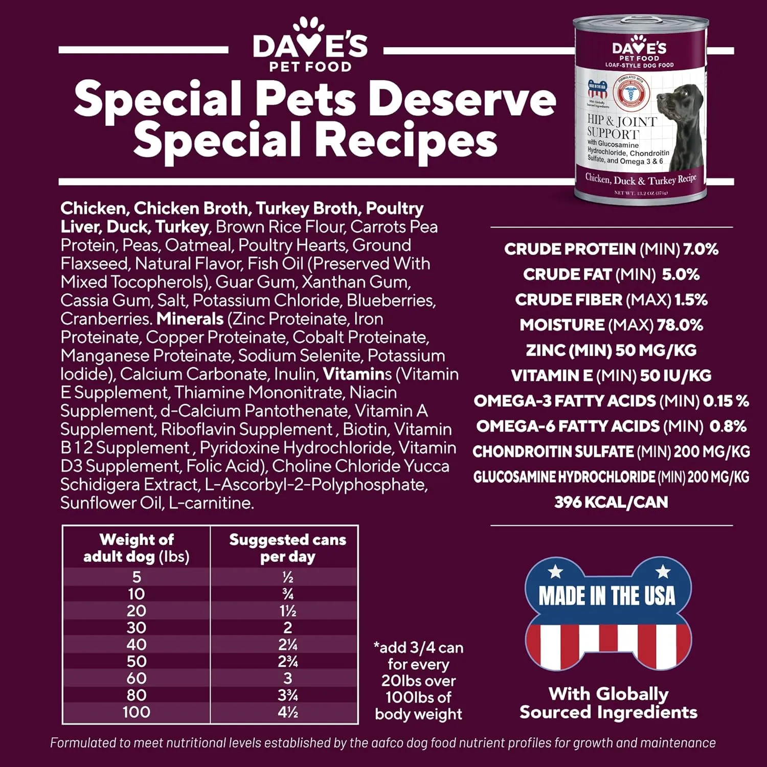 Dave's Pet Food Glucosamine Chondroitin for Dogs, Hip and Joint Support, Gluten-Free, Wet Senior Dog Food, 13.2 oz (Case of 12)